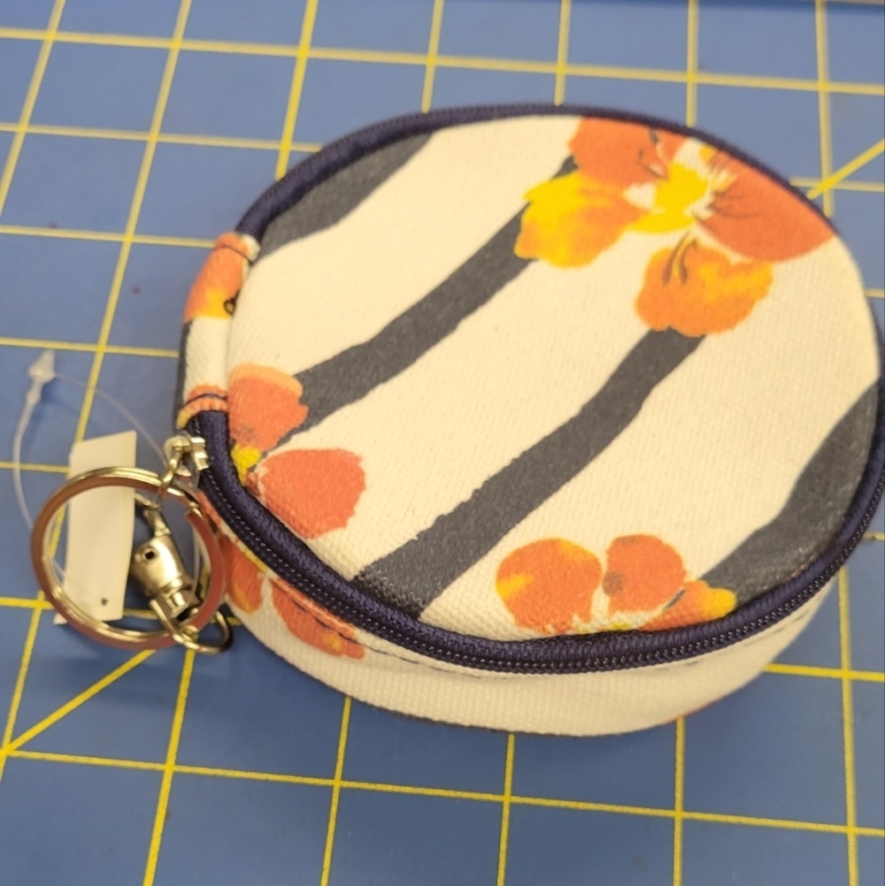 Ganz Round Floral Zipper Purse 4.6 x 1.5 Keyring